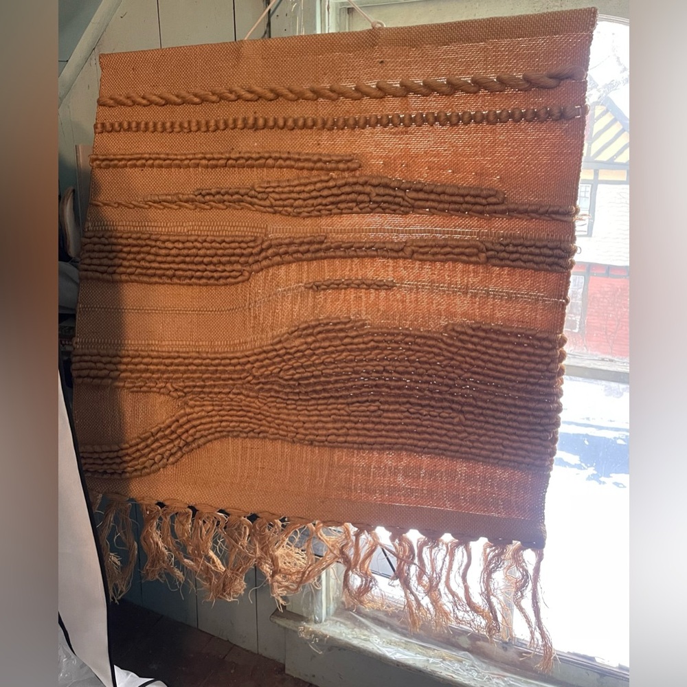 circa 1970s Handwoven Textured Wall Hanging Fiber Art